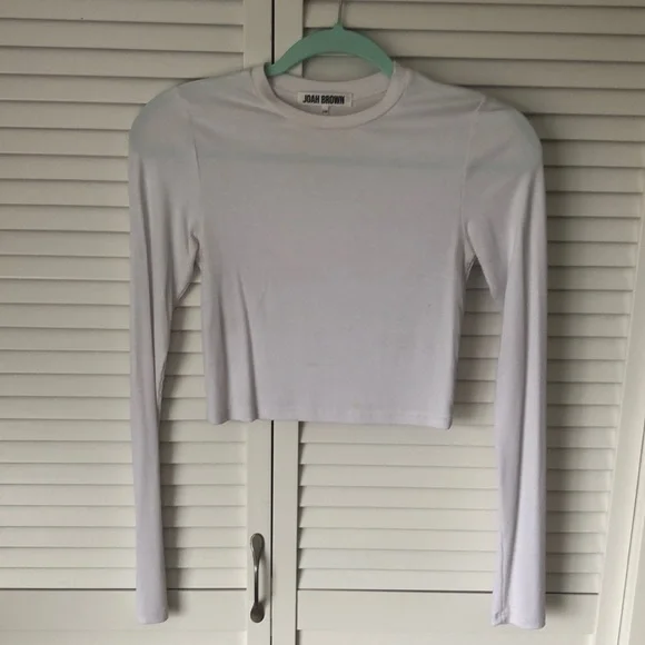 COPY - Joah Brown Fitted Cropped Long Sleeve Ribbed Top white S/M - Picture 2 of 8